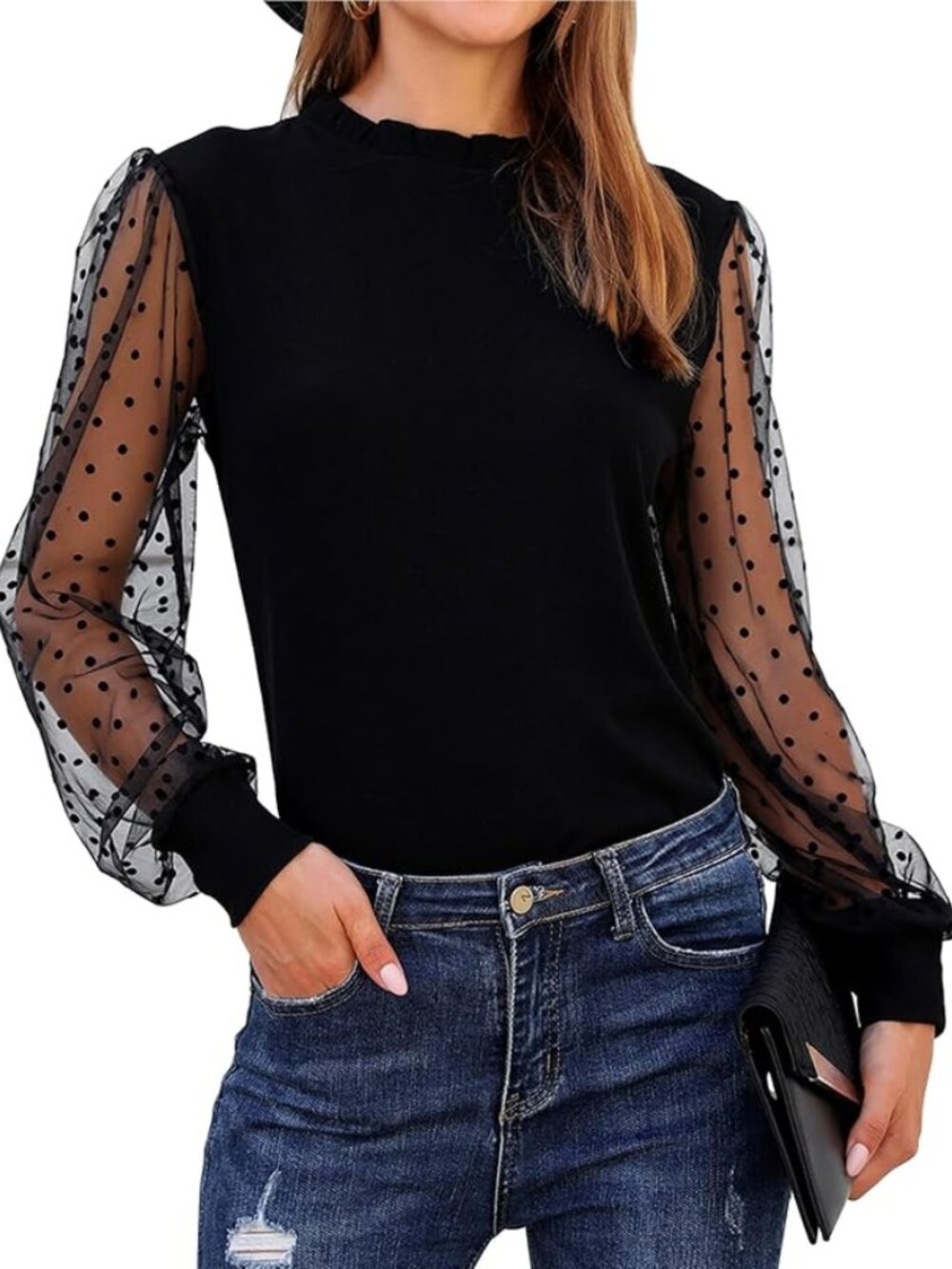 Long sleeve mesh sleeve top